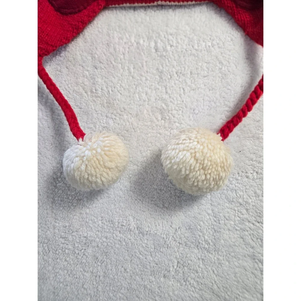 Kate Spade Bah Hum Bug Red Wool Fleece Lined Earflap Hat Pom Pom Beanie
